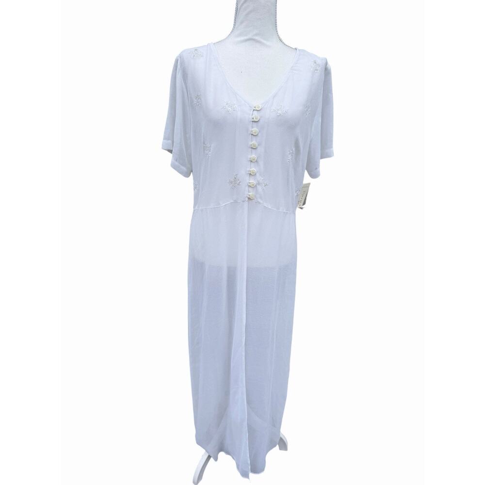 VTG 90s Ivory Sheer Maxi Dress XL Fairycore Bridal Beaded Embroidered Set - Picture 3 of 13